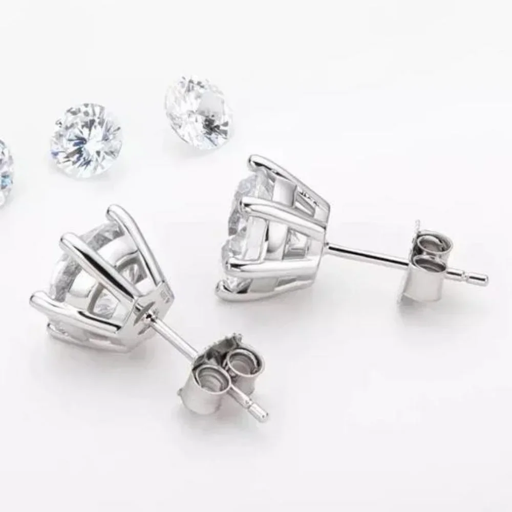 Certified 4ct. t.w. Diamond Moissanite Round Stud Earrings NEW